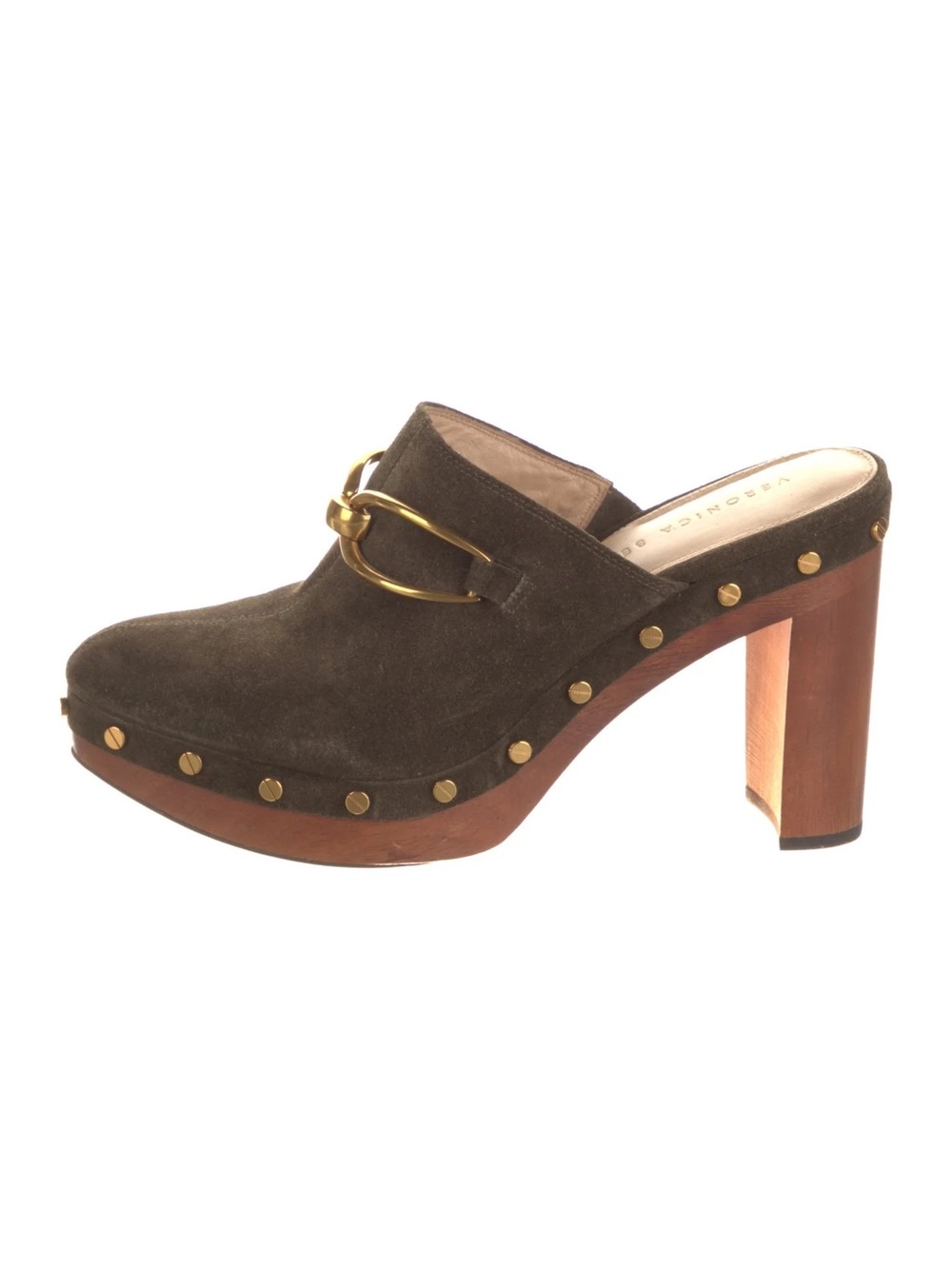 Veronica Beard Olive Suede Mule with Gold Hardware